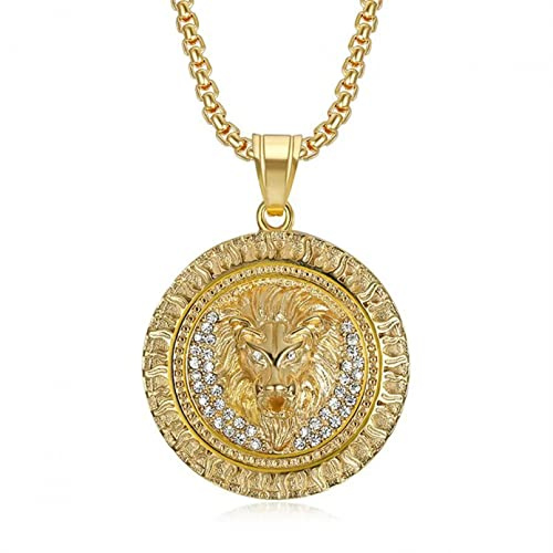 Halskette Anhänger Herren Hip Hop Schmuck Gold Farbe Iced Out Löwenkopf Anhänger Kette Runde Tier Halsketten Schmuck Geburtstagsgeschenke für Frauen Männer