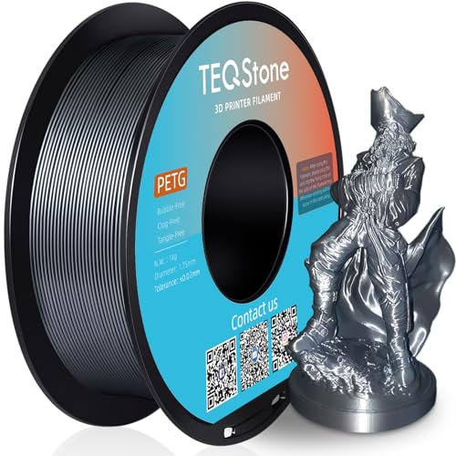 TEQStone PETG Filament 1.75mm Silber 1KG, Maßhaltigkeit +/-0.02mm Spule Sauber Gewickelt 3D Drucker Filament Vakuumverpackung