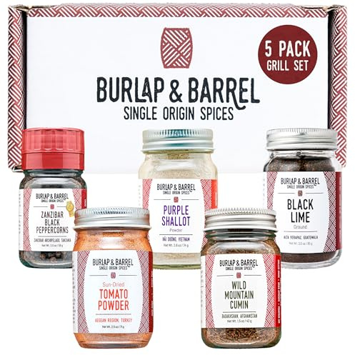 Burlap & Barrel BBQ Rub & Seasoning Gift Set – 5 Jars of Single-Origin Spices Including Zanzibar Black Peppercorns – Meat & Grill Seasoning - As seen on Shark Tank