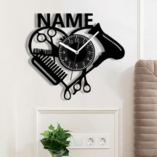 JeathFea Personalizzato Unico Nome Personalizzato Orologio Da Parete In Legno Salone di Bellezza Hair Studio Decor Regalo Perfetto per Parrucchiere, Hair Stylist, Salon O Barber