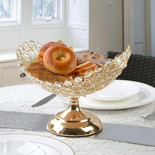 Kolnlala Frutero de cristal para centro de mesa, soporte para aperitivos y postres, elegante cuenco de cristal para mesa de fiesta (dorado, tipo barco)