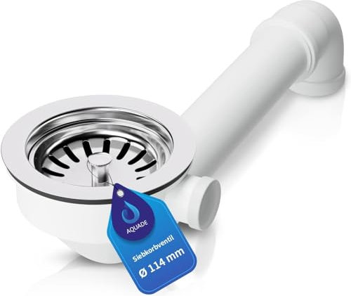 Aquade Siebkorbventil 114mm - Siebkorb Spüle - Siphon Spüle - Sifon Spüle Set Für Küche - Spülbecken Abfluss - Modell: Raumschaffer