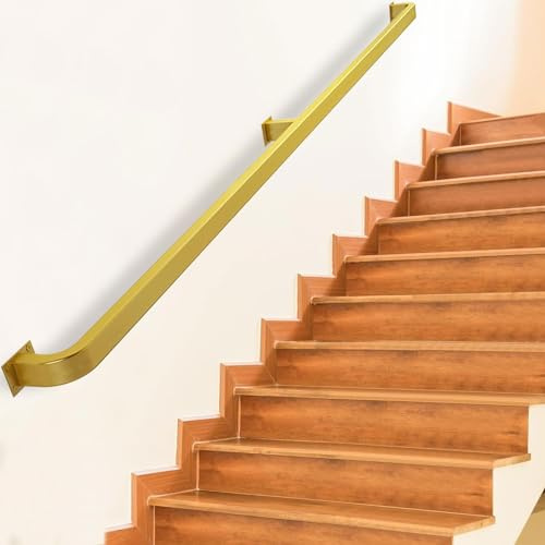 Luyckfrazy Barre d'appui d'escalier dorée pour intérieur et extérieur, Main Courante Murale en Fer forgé, kit de Repose-Pieds de Barre avec Supports et vis, rampes d'escalier (Size : 150cm)