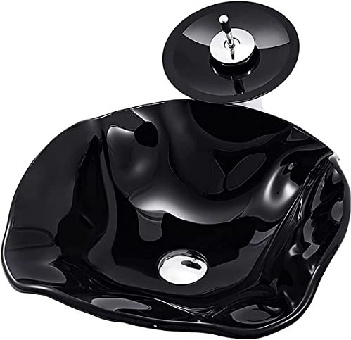 mueble lavabo sobre encimera, Fregadero De Baño Irregular Con Combinación De Grifo Y Desagüe, Encimera De Vidrio Templado, Lavabo De Arte, Fregadero, For Armario De Tocador