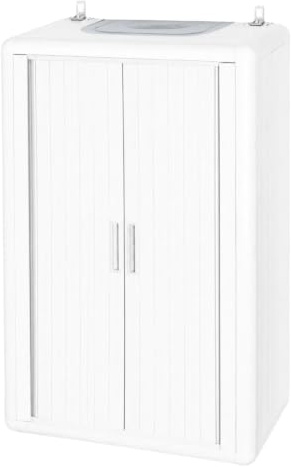 Virsus Mobile Copricaldaia di colore Bianco, Misura 58,5x38,5x98 cm, Apertura a Serranda Orizzontale, Materiale Alveolato Isolante e Ignifugo, Protezione per Caldaia da Esterno ed Interno -HIM902