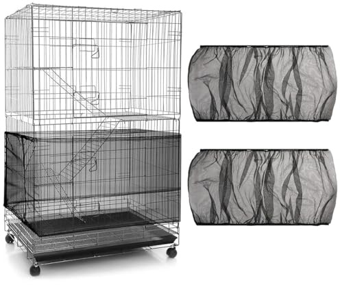 PLABBDPL Einstellbar Vogelkäfig Abdeckung, Extra Groß Vogelkäfig Samenfänger, Papageien Kordelzug Vogelfutter Kleintiere Netz, Abdeckung Rock Bewachen für Runde Quadratische Käfige, 2Pcs, Schwarz