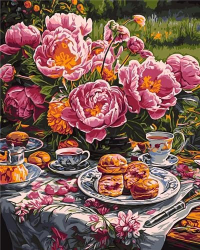 Aimaor Malen Nach Zahlen Erwachsene,Lebensmittelblume Paint by Numbers Adult Bastelset Malen-Nach-Zahlen Kinder Anfänger Leinwand Kreativ Set DIY Set Malen nach Zahlen（DIY Frame） 50x65cm