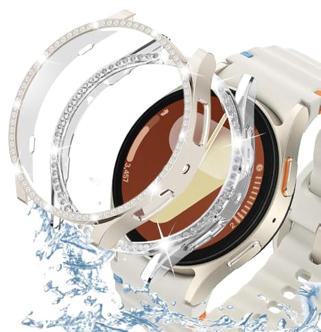 DEALELE [2-pack] klockfodral kompatibelt med Samsung Galaxy Watch 7 44 mm, bling, en rad diamant PC skyddande fodral, ersättning klockskydd, stötfångare (44 mm, stjärnljus transparent)
