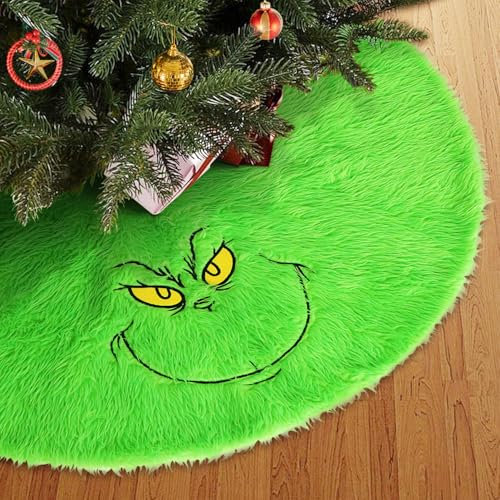 Plüsch Kunstpelz Weihnachtsbaumrock - Grüner Flauschiger Monster Baumrock - Dekoration für Weihnachtsbaum, Urlaub und Home (Grün, 90cm)