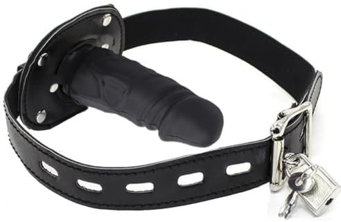 Dildo Penis Gag Mouth Lockable SM Realistic Silicon Penis Gag Adjustable Leather Strap On with Lock Fantasy Leather Strap On BDSM Adult Sex Toy Sex Toys for Couples