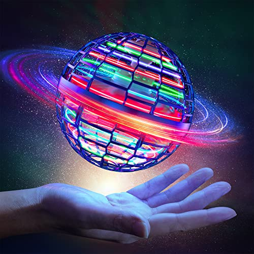 Byuert Flying Ball Toys Hover Boomerang Ball, Mini Drone Toy with Built-in RGB Dynamic Lights Spinner, 360° Rotating Globe Shape Magic Controller Outdoor Indoor Gift for Boys Girls Adults(Blue)