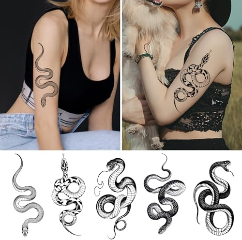 CARGEN Schlangen Tattoo Sticker Schlangen Tattoo Tattoo Sticker Tribal Schlangenschädel Schwarz 5 Blätter Set Tattoo Sticker Damen Tattoo Herren