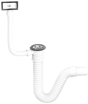 TEHNOEXPORT Flexibler Spülen Siphon + 32/40/50mm Wandadapter I Abflussrohr I Geruchverschluss für Waschbecken I Küchenspüle I (Flexibler Spülsiphon mit Überlauf) S00006