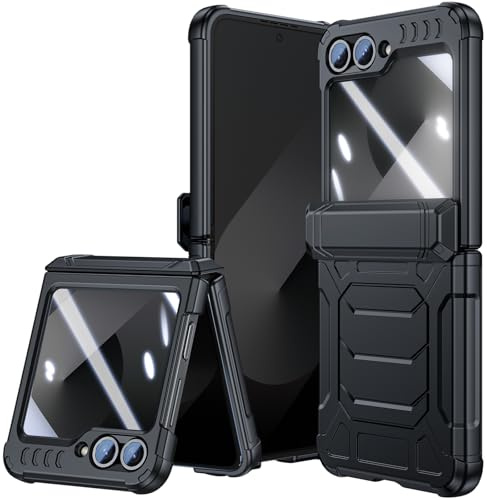 LEIAU Galaxy z Flip 7 FE 2025 / Z Flip 6 5G (2024) Military Armor Case | Auto-Deploy Hinge Protection & 9H Glass Screen | Dual-Layer Defense Black