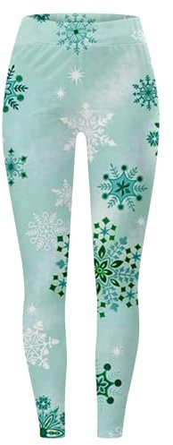 Weihnachtliche Leggings Winterhose Fleece-Hose Damen Mid Waist Weihnachten Bedruckte Strumpfhose Weiche Bauch-Yoga-Leggings Damen Fleece Gefütterte Leggings, mintgrün, L