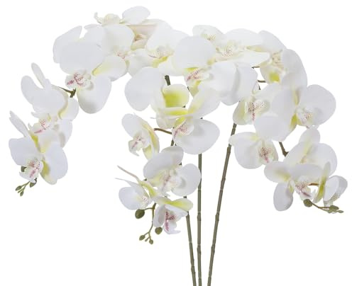PATIKIL Artificial Orchid Stems 41, 3 Pack 9 Heads Faux Phalaenopsis Flowers Real Touch Fake Orchid Flower Branch for Vase Home Wedding Decoration, White