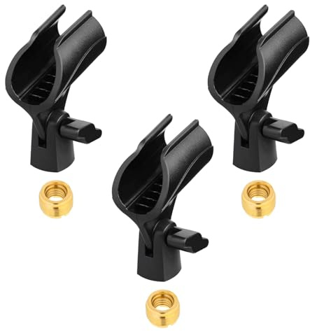 rflaueo 3 Pack Microphone Clip Holders Adjustable Microphone Clip Holder for Mic Stand with 5/8 to 3/8 Mic Screw Adapter(U284-3)