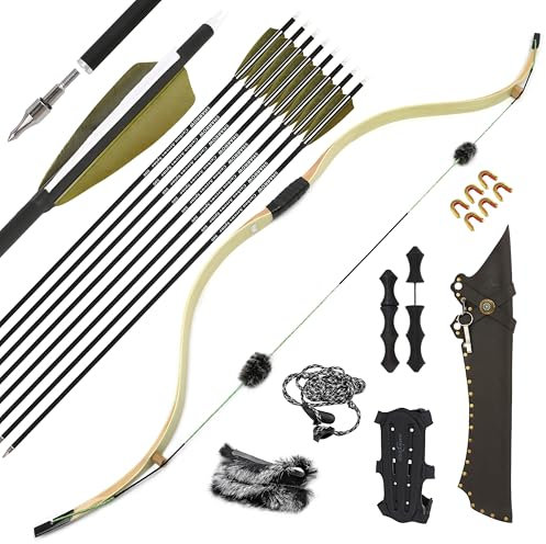 surwolf 20-45lb Bågskytte recurvebåge Långbåge 58Traditionell båge Jaktbåge Pilbåge och piluppsättning RH/LH för utomhusskytte (båge set, 20 lbs)