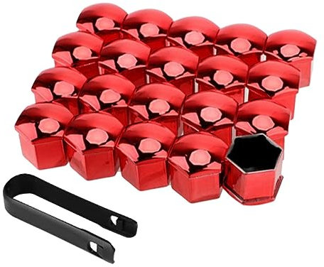 20 Stück Auto-Radmutterkappen, rostfrei, Radmutterkappen, rot, 21 mm