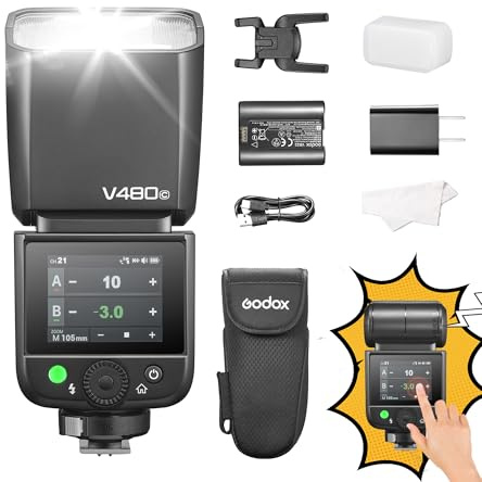 Godox V480 O TTL Kamerablitz Speedlite GN50 HSS 1/8000s 2,4 GHz X Wireless System 2-in-1 LED-Lampe mit Touchscreen, flexibler Sprungkopf, Diffusor für Olympus-Kameras