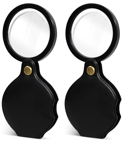 2pcsUpgrade 10x Small Magnifying Glass for Kids and Seniors, Pocket Magnifier with Protective Sheath, Mini Folding Magnifying Glass Reading, Close Work, Repairing, Hobby Or Coins（7cm） (6cm)