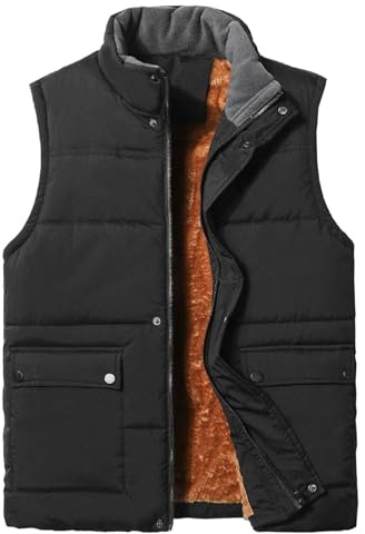 Gilet invernale da uomo foderato in pile, senza maniche, impermeabile, caldo, da lavoro, esterno, casual, nero, taglia 5XL
