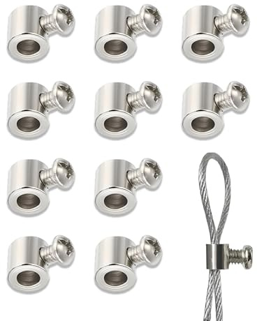 HUVZOR 10 serrature a foro singolo in acciaio inossidabile 304, morsetti per funi metalliche con foro da 3 mm, clip di bloccaggio per funi metalliche, per accessori hardware, argento