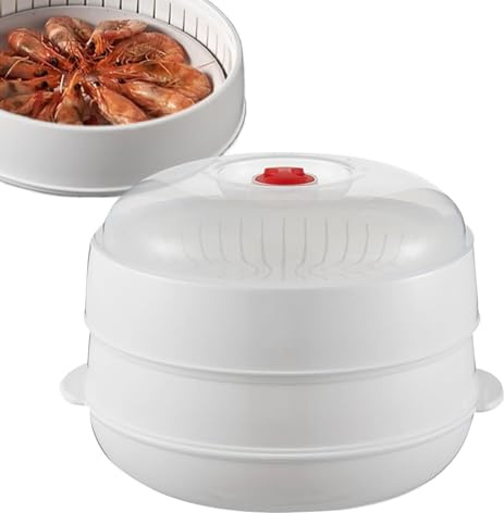 Cuiseur vapeur pour micro-ondes avec couvercle et plateau, cuiseur vapeur pour raviolis de cuisine pour chauffer les repas, les pâtes, les boulettes, la viande, le bacon, le maïs, les pommes de terre