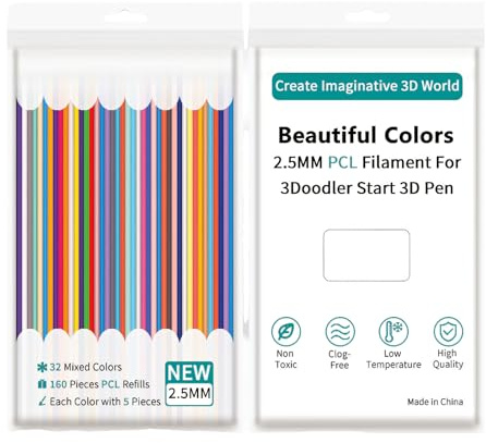 Cyberwork 160 Stück 32 Farben 3D Stift Filament 2.5mm PCL Nachfüllungen für 3Doodler Start, (je 5 pro Farbe),ungiftig,kältebeständig, hochwertig, geeignet für 3D Stifte für Kinder und 3D Stift Zubehör