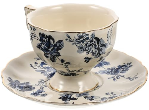 LOORGVEL Set da 1 Tazza da Caffè Piattino in Ceramica Decorata, Tazza da Latte Manico, per Uso Domestico e Bar, Stile Europeo Vintage, Facile da Pulire, Accessorio la Casa