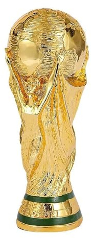 Carpe Diem Shop Trophée Coupe du monde, réplique en résine dorée, 36,5 cm, détails historiques depuis 1982-2022, finition brillante avec base verte, emballage en polystyrène