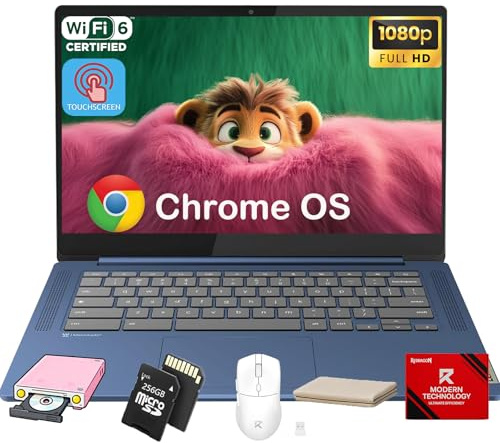 Lenovo IdeaPad Slim 3 Chromebook - Pantalla táctil Full HD de 14 Pulgadas • CPU MediaTek Kompanio 520 de 8 núcleos • 4 GB de RAM • eMMC de 64 GB y Tarjeta Micro SD de 256 GB • Wi-Fi 6 • para