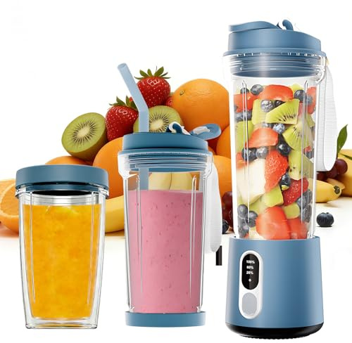 Mini licuadora portátil exprimidor personal - Licuadora pequeña de 500 ml para batidos y smoothies, mini batidora de 300 vatios Licuadoras portátiles tipo C para exteriores e interiores