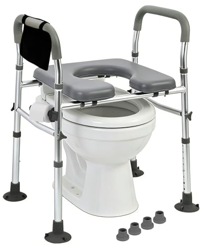 Toilettensitzerhöhung mit Armlehnen Toiletten-Sitzerhöhung für Senioren | 8-fach höhenverstellbar, WC Aufstehhilfe mit Armlehnen, Anti-Rutsch Füßen, Toilettenpapierhalter & Aufbewahrungstasche