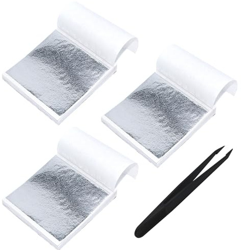 CATELL Blattsilber, 300 Blatt Imitation Blattsilber zum Basteln Schlagmetall Kunstprojekt Blattkupfer für Kunst Projekt DIY Kreation Crafting Handwerk Dekoration Kunstprojekt Möbel Silber (9 * 9cm)