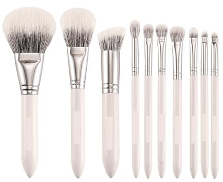 Makeupborstset 10 st kosmetiska borstset concealer styppling bag låda professionell (vit)