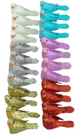 Levemolo Bunte Künstliche Vögel 24 Stück Glitzerpuder Vogelfiguren als Dekoration für Hochzeit Garten und Büro Inklusive Befestigungsclips für Vielseitige Nutzung