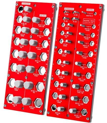 Gabarit de filetage écrous et boulons 38 trous, plaques de jauge métrique et standard, jauge à vis en alliage d’aluminium pour identifier écrous, boulons et vis, rouge