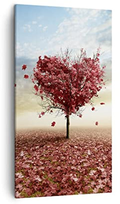 ARTTOR Leinwandbild 45x80 cm Wandbild Landschaften Natur - 2609 | Herbst Baum Blatt Vertikal Klein Wanddekoration Wohnzimmer Schlafzimmer Wandkunst Wanddeko Wand Kunstdruck Küche ARTTOR