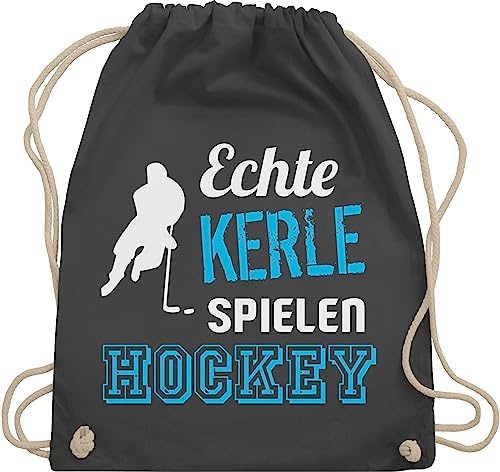 Turnbeutel Rucksack - Eishockey - Echte Kerle spielen Hockey - Unisize - Dunkelgrau - kinderturnbeutel icehockey geschenk beutel sport tasche kinder 25. geburtstag baumwollrucksack mit spieler