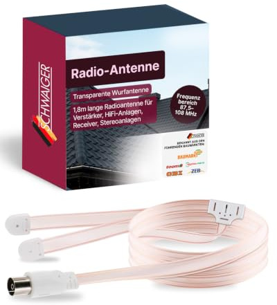 SCHWAIGER 20396 UKW FM Antenne Wurfantenne Radioantenne Zimmerantenne HiFi Receiver Stereoanlage Radio Radioempfang transparent 1,8m