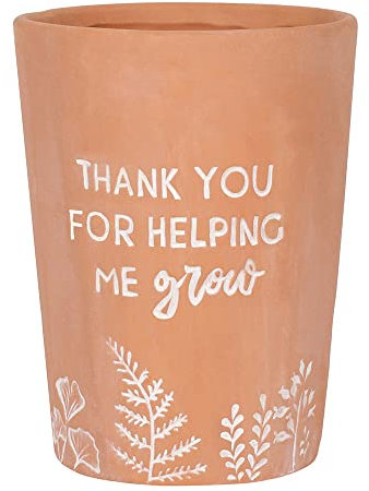Jones Home & Gift Vaso per piante in terracotta con scritta Thank You For Helping Me Grow, 16,5 cm x 12,5 cm (1 pezzo), design elegante, decorazione da giardino resistente, perfetta decorazione da