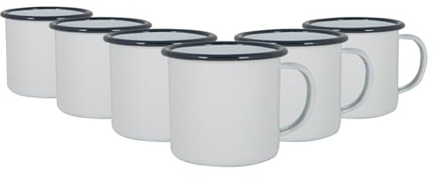 Argon Tableware White Enamel Mugs - 375ml - Navy - Set of 6 Metal Drinking Cups Coffee Teacup Mug Set Hot, Cold Drinks Cups for Home, Kitchen, Dining, Travel, Camping, Hiking & Outdoor Use
