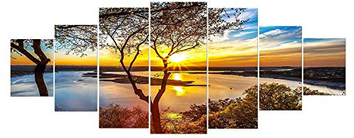 Startonight Grande Quadro su Vetro Acrilico - Alba sul Lago - Moderno Stampa xxl di 7 Parti 90 x 240 cm