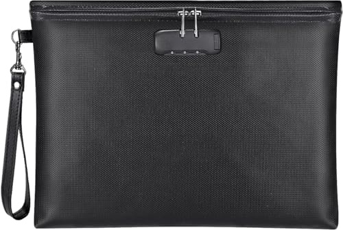 Fireproof Document Bag with Lock, ZOOPIP 14.3x10.2 Fireproof and Waterproof Money Bag with Zipper Closure, Storage Pouch for A4 Letter Size Document, Cash, Cell Phone, Tablet, Credit Card,Passport