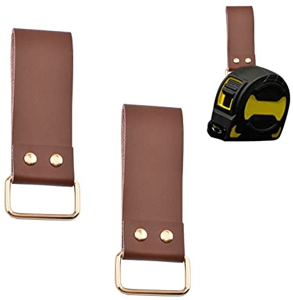 UFURMATE 2Pcs Leather Belt Clip Tape Measure Holder, Strong Load-Bearing, Metal Loop, Dark Brown