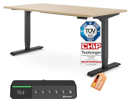 Ergotopia Desktopia Pro X Elektrisch höhenverstellbarer Schreibtisch, Ergonomischer Stehtisch für Büro oder Home Office (Ahorn, Gestell Schwarz, 180 x 80 cm)