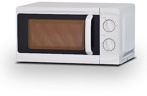 700W Microwave with Manual Control，Small Microwave Oven with 6 Power Levels, Countertop White Microwave Oven, 17L, Easy to Clean