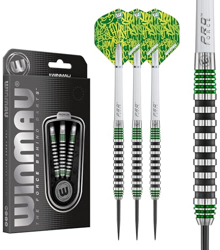 Winmau Advance 500 Series Tungsten Green 22 Gram Steeltip Darts Set with Flights and Shafts (Stems)
