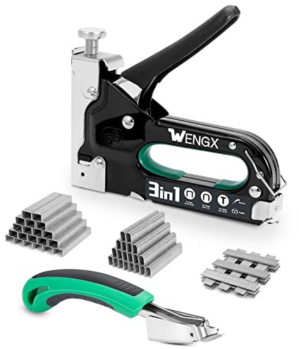 Upholstery Staple Gun with 3000 Staples and 1 Remover,3 in 1 Stapler Gun Heavy Duty, Manual Nailer Power Adjustment Stapler Gun for Wood, Upholstery, Carpentry, Decoration, DIY